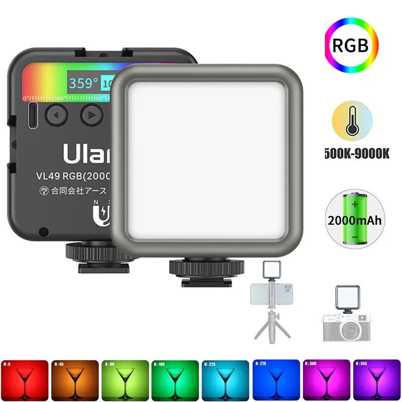 Ulanzi VL49 Full Color RGB LED Video Light 2500K-9000K 800LUX Magnetic Mini Fill 3 Cold Shoe 2000Mah Type-C Camera Light