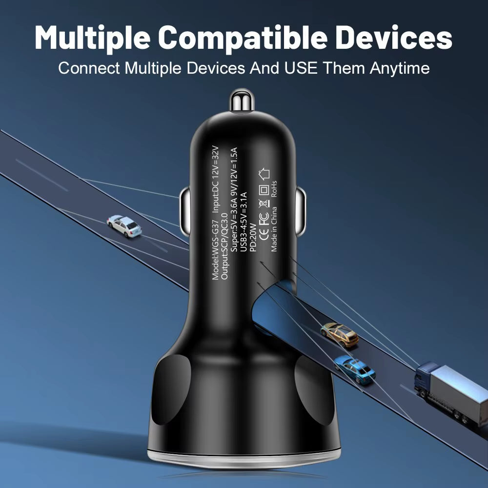 250W 4USB PD Car Charger – Super Fast Type-C Adapter QC 3.0 for iPhone, Samsung, Huawei, Xiaomi & More"