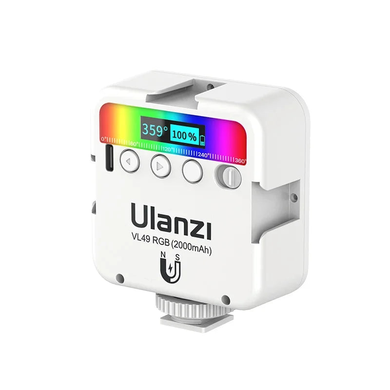 Ulanzi VL49 Full Color RGB LED Video Light 2500K-9000K 800LUX Magnetic Mini Fill 3 Cold Shoe 2000Mah Type-C Camera Light