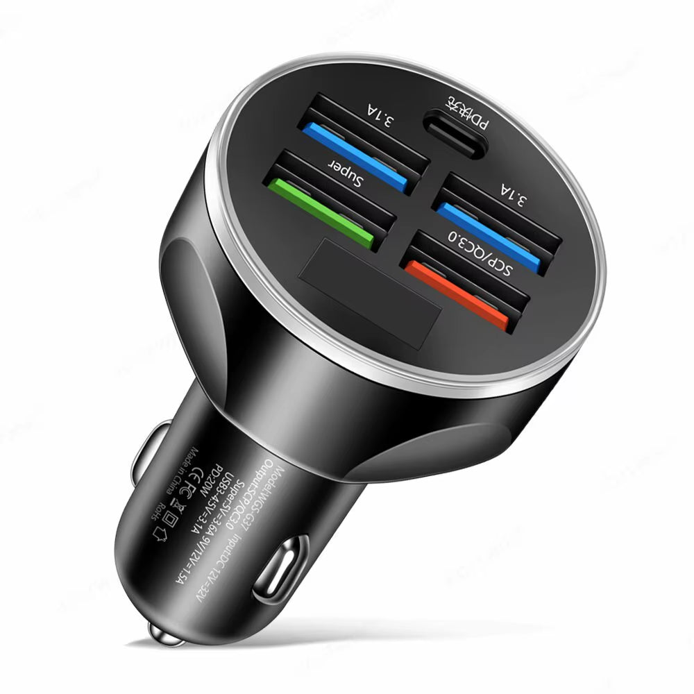 250W 4USB PD Car Charger – Super Fast Type-C Adapter QC 3.0 for iPhone, Samsung, Huawei, Xiaomi & More"