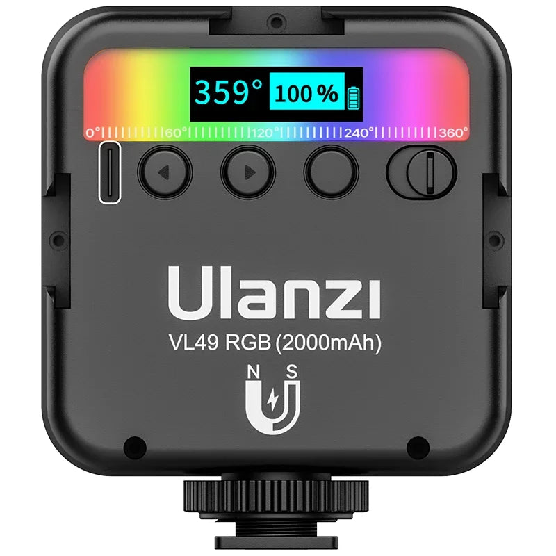 Ulanzi VL49 Full Color RGB LED Video Light 2500K-9000K 800LUX Magnetic Mini Fill 3 Cold Shoe 2000Mah Type-C Camera Light