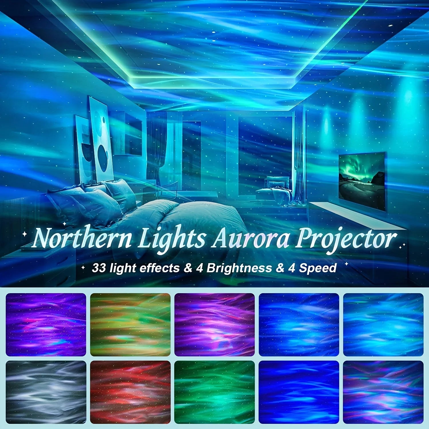 USB Galaxy Projector Aurora 5V Night Light 360° Rotating GB Colorful NightLights with Remote Control for Home Theater Room Deco