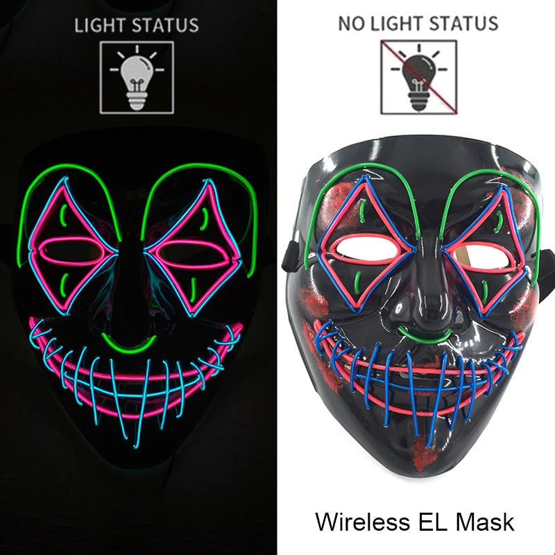 Wireless Neon LED Purge Mask Glow in The Dark Cosplay Horror Mask Halloween Masquerade Party Masks Glowing Funny Dress Up