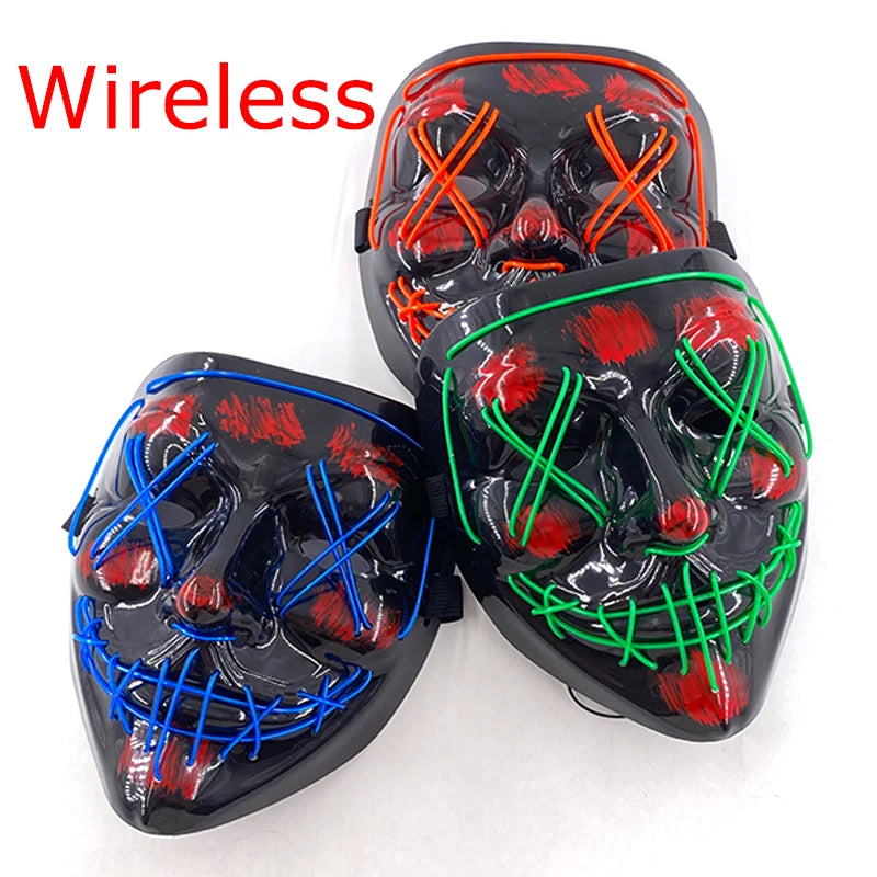 Wireless Neon LED Purge Mask Glow in The Dark Cosplay Horror Mask Halloween Masquerade Party Masks Glowing Funny Dress Up