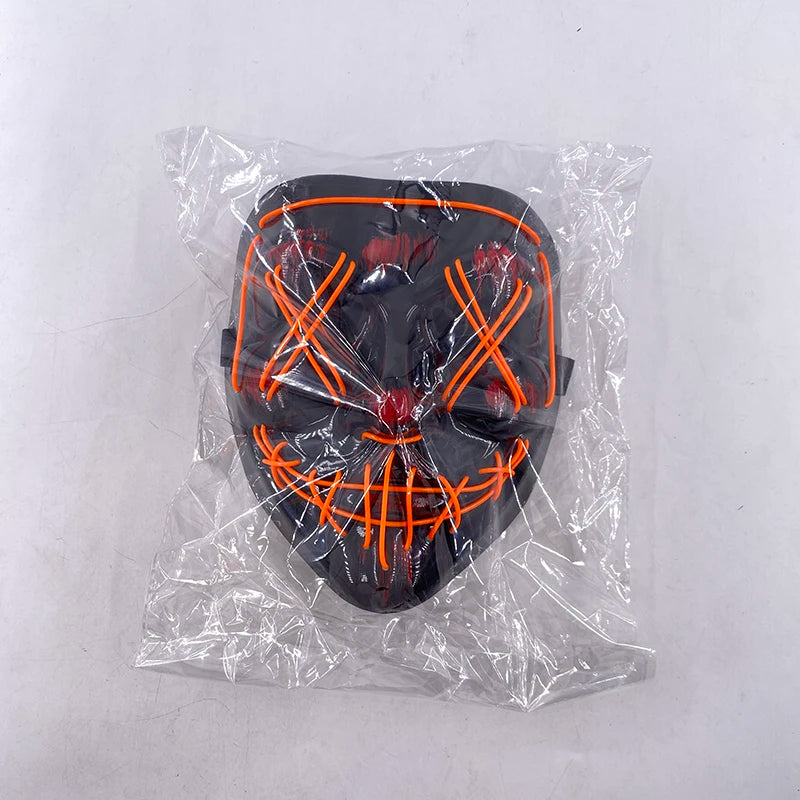 Wireless Neon LED Purge Mask Glow in The Dark Cosplay Horror Mask Halloween Masquerade Party Masks Glowing Funny Dress Up