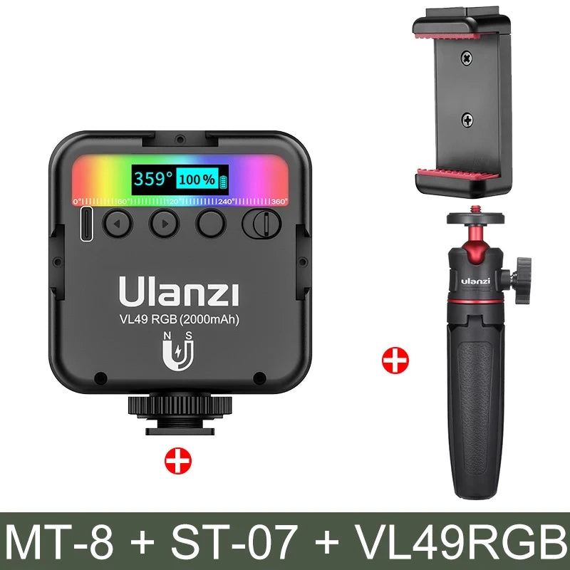 Ulanzi VL49 Full Color RGB LED Video Light 2500K-9000K 800LUX Magnetic Mini Fill 3 Cold Shoe 2000Mah Type-C Camera Light