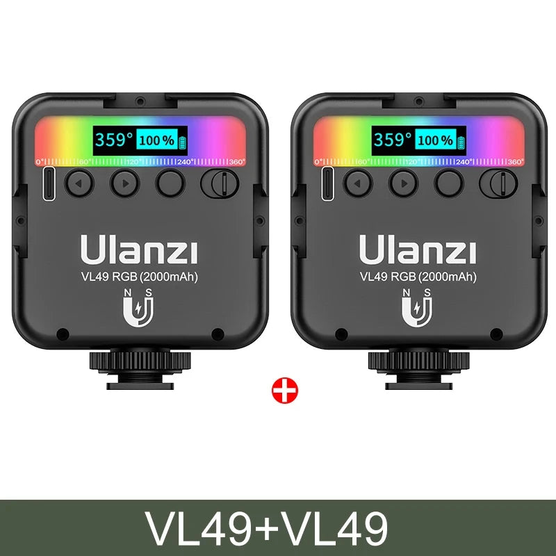 Ulanzi VL49 Full Color RGB LED Video Light 2500K-9000K 800LUX Magnetic Mini Fill 3 Cold Shoe 2000Mah Type-C Camera Light