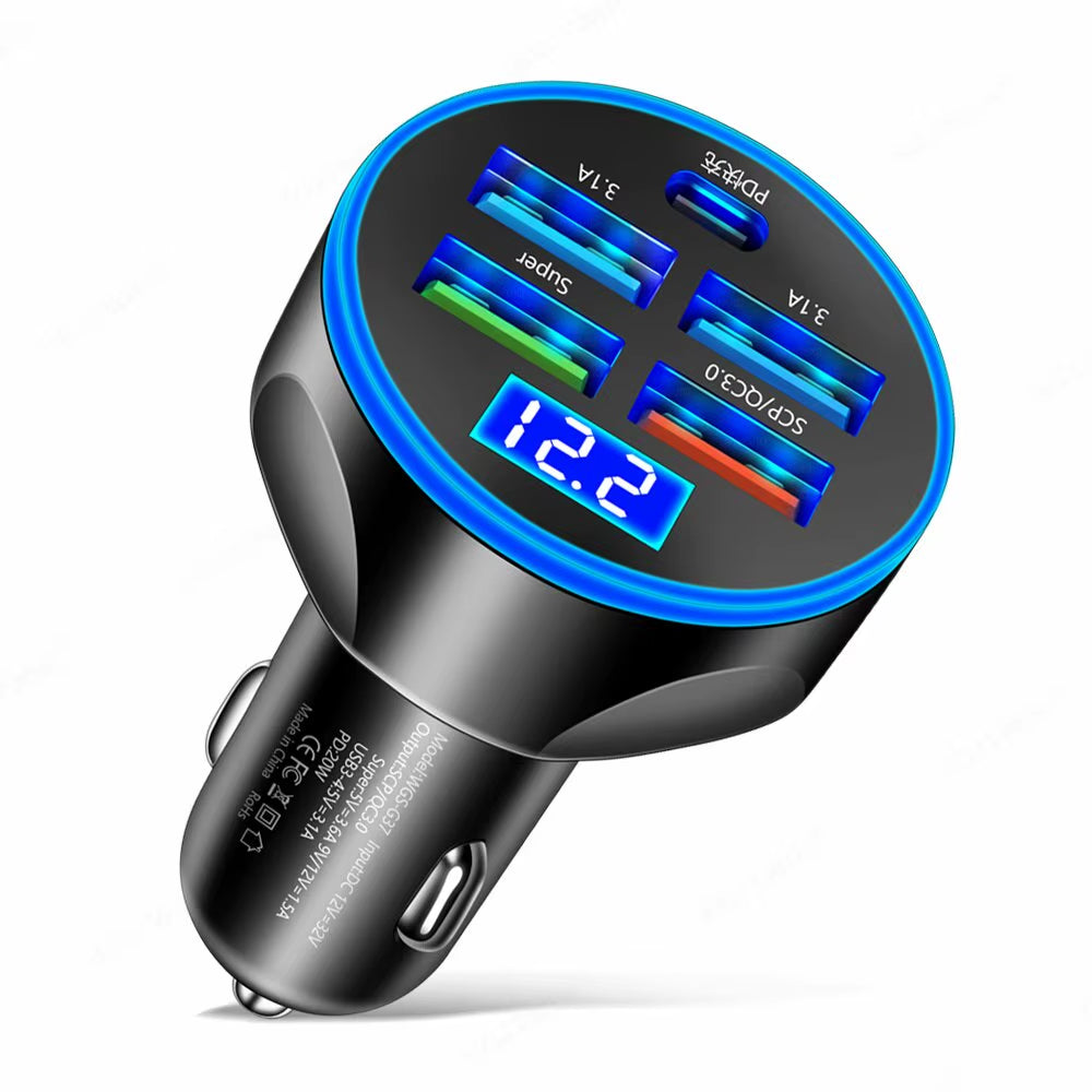 250W 4USB PD Car Charger – Super Fast Type-C Adapter QC 3.0 for iPhone, Samsung, Huawei, Xiaomi & More"